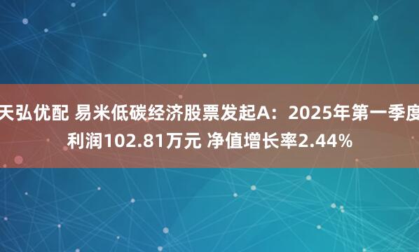天弘优配 易米低碳经济股票发起A：2025年第一季度利润102.81万元 净值增长率2.44%